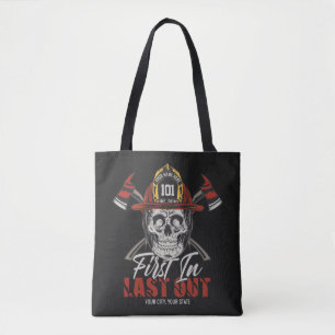 Custom NAME Firefighter First In Last Out Fireman Tote Bag