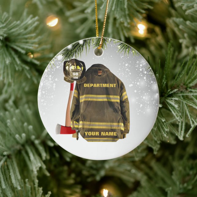 Custom name firefighter gift fire and rescue red ceramic ornament (Tree)