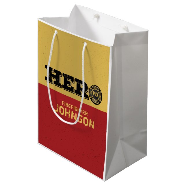 Custom Name, Firefighter Hero Medium Gift Bag (Front Angled)