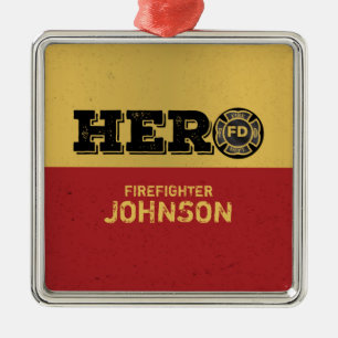 Custom Name, Firefighter Hero Metal Ornament