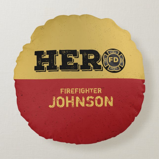 Custom Name, Firefighter Hero Round Cushion (Front)