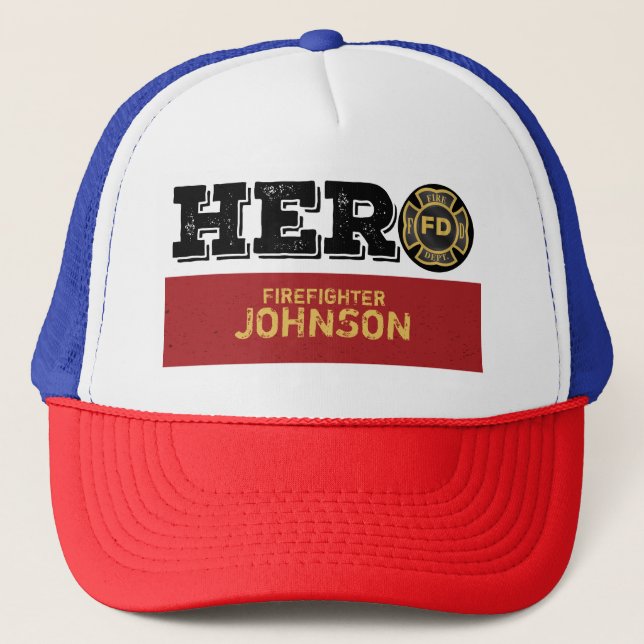 Custom Name, Firefighter Hero Trucker Hat (Front)