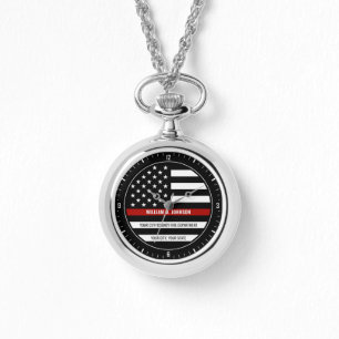 Custom NAME FireFighter Thin Red Line Fire Station Watch