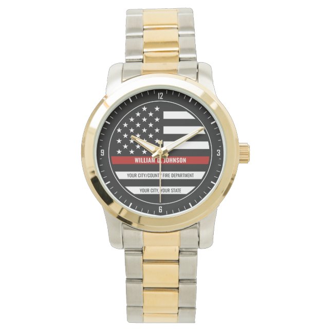 Custom NAME FireFighter Thin Red Line Fire Station Watch (Front)