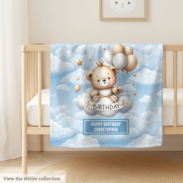 Custom name first birthday blanket with teddy bear (Custom name first birthday blanket with teddy bear)