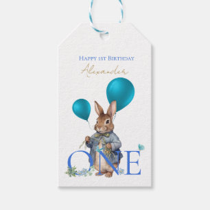 Custom Name First Birthday Rabbit balloons Gift Tags