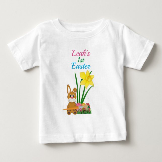 Custom Name First Easter with Bunny Rabbit  Baby T-Shirt (Front)