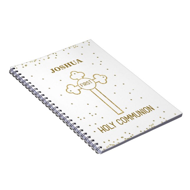 Custom Name First Holy Communion Gold Look Cross Notebook (Right Side)
