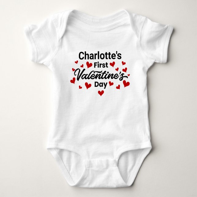 Custom Name First Valentine's Day Baby Bodysuit (Front)