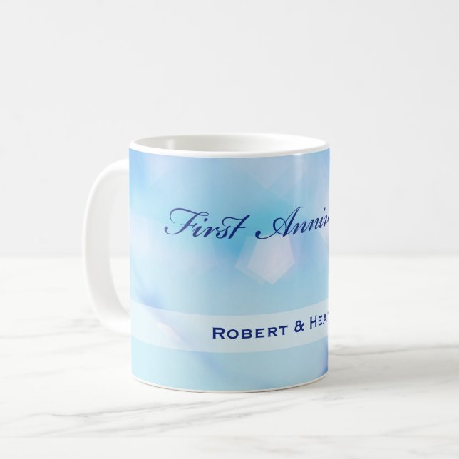 Custom Name, First Wedding Anniversary Sparkle Coffee Mug (Front Left)