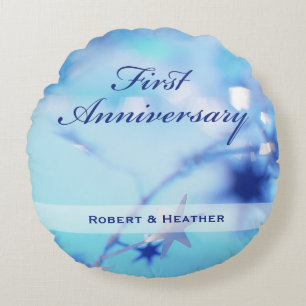 Custom Name, First Wedding Anniversary Sparkle Round Cushion