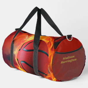 Custom Name Flaming Basketball Duffle Bag