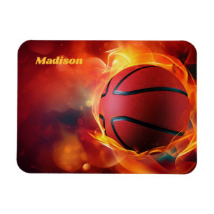 Custom Name Flaming Basketball Magnet