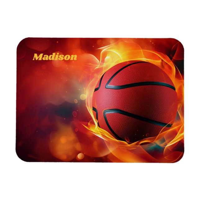 Custom Name Flaming Basketball Magnet (Horizontal)