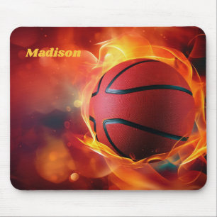 Custom Name Flaming Basketball Mouse Pad