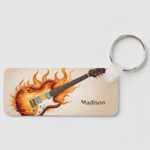 Custom Name Flaming Guitar Key Ring