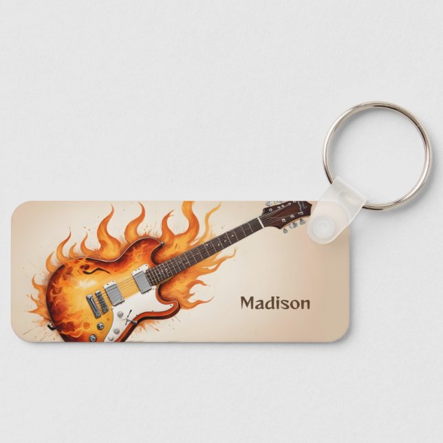 Custom Name Flaming Guitar Key Ring (Front)