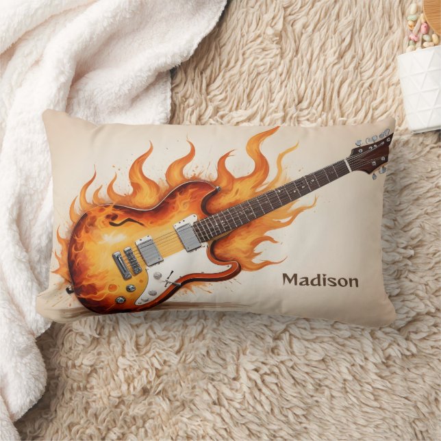 Custom Name Flaming Guitar Lumbar Cushion (Blanket)