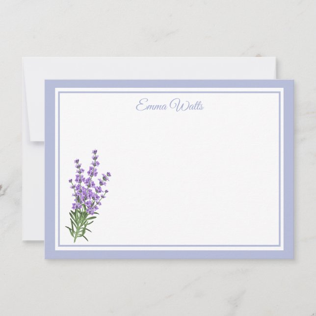 Custom Name Flat Note Card-Lavender Card (Front)
