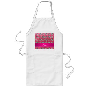 Custom name fleur de lis fuchsia pink glitter long apron