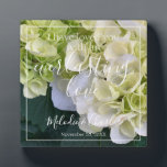 Custom Name Floral Bible Verse Everlasting Love  Plaque<br><div class="desc">You can add a name or names to this gorgeous elegant white and light green hydrangea Bible Verse Sign. All the text can be changed or personalised to your own names, dates and text for a beautiful stylish sign. "I have loved you with an everlasting love" is written in contemporary...</div>