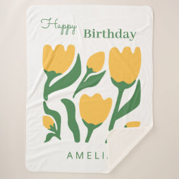 Custom Name Floral Birthday Gift For Girl Sherpa Blanket