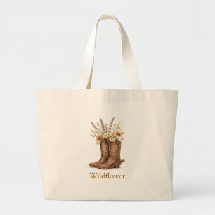 Custom Name Floral Boots Western Tote Bag