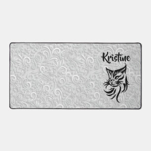 Custom Name Floral Cat Computer Desk Mat