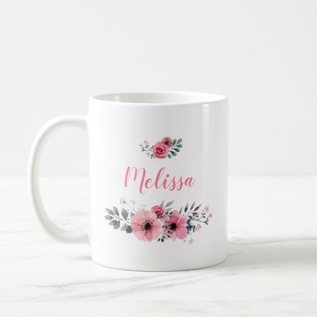 Custom Name Floral Coffee Mug (Left)