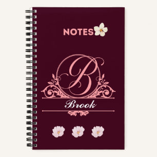 Custom Name Floral Design in Burgundy Notebook