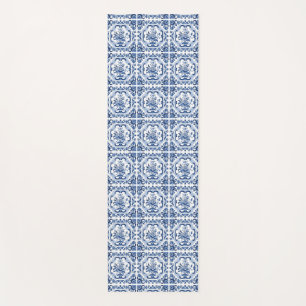 Custom Name Floral Dutch Tiles Pattern Yoga Mat