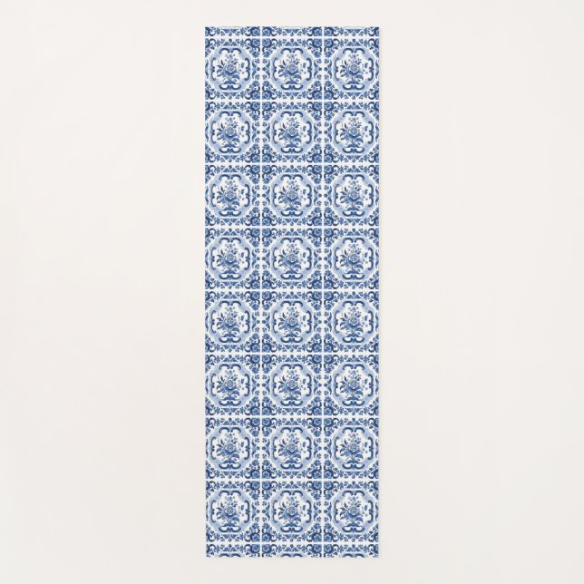 Custom Name Floral Dutch Tiles Pattern Yoga Mat (Front)