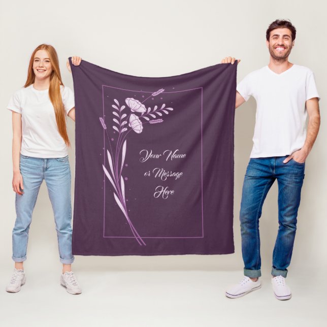 Custom Name Floral Frame Fleece Blanket (In Situ)