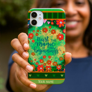 Custom Name Floral Green New Beginnings iPhone 16 Plus Case