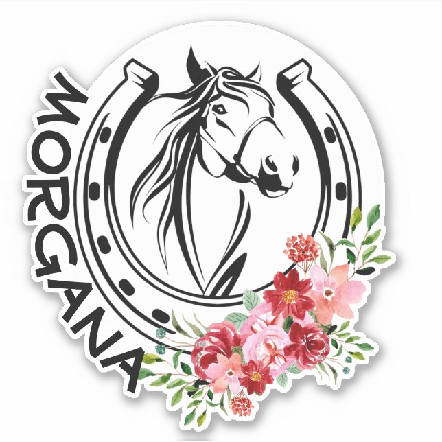 Custom Name Floral Horse Horseshoe (Front)