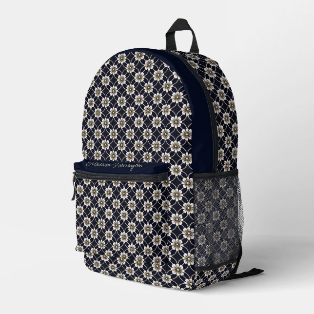 Custom Name Floral Japanese Pattern Printed Backpack (Back Corner Right)