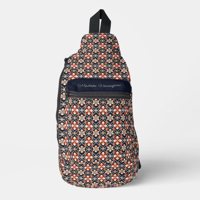 Custom Name Floral Japanese Pattern Sling Bag (Front)