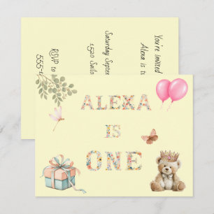 Custom Name Floral Letters Birthday Invitation