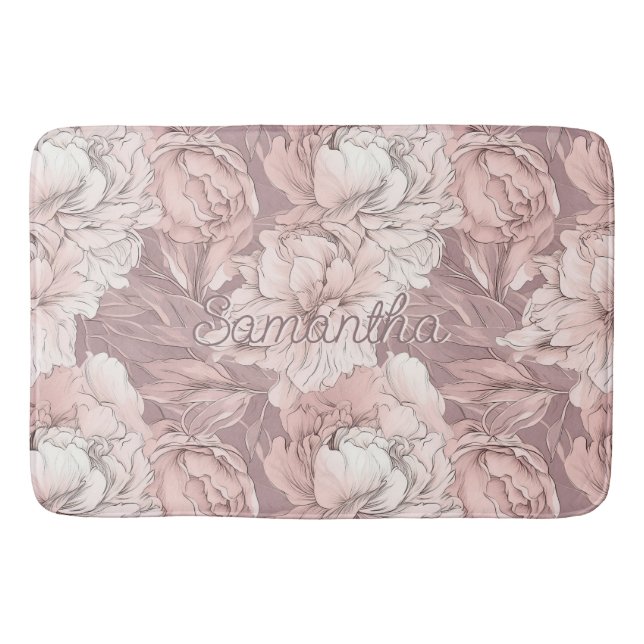 Custom Name Floral Pattern Bath Mat (Front)