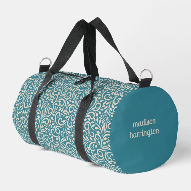 Custom Name Floral Pattern Duffle Bag (Left Corner)