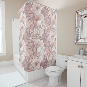 Custom Name Floral Pattern Shower Curtain