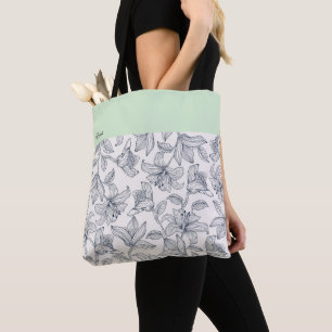 Custom Name Floral Pattern  Tote Bag