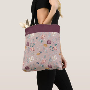Custom Name Floral Pattern Tote Bag