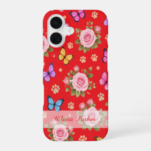 Custom Name Floral Paw Print Phone Case