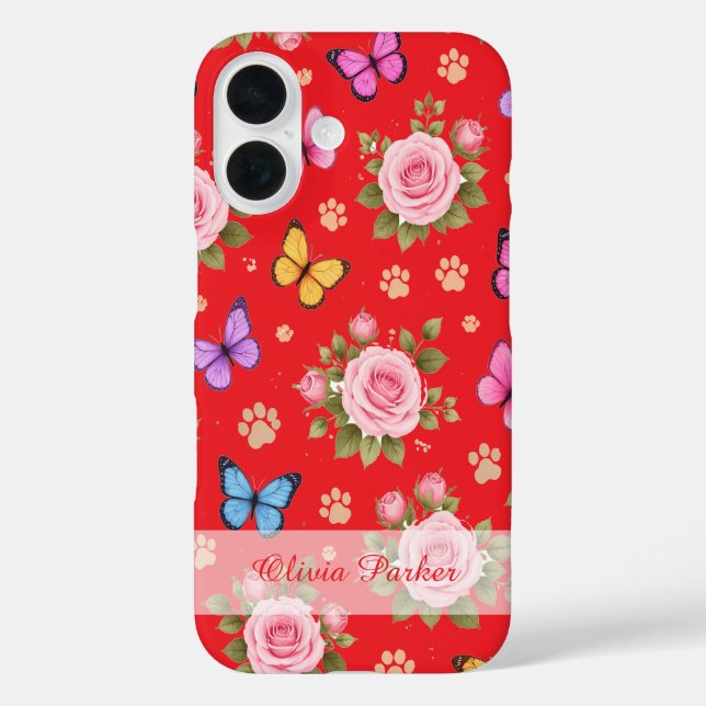 Custom Name Floral Paw Print Phone Case  (Back)