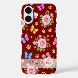 Custom Name Floral Paw Print Phone Case 