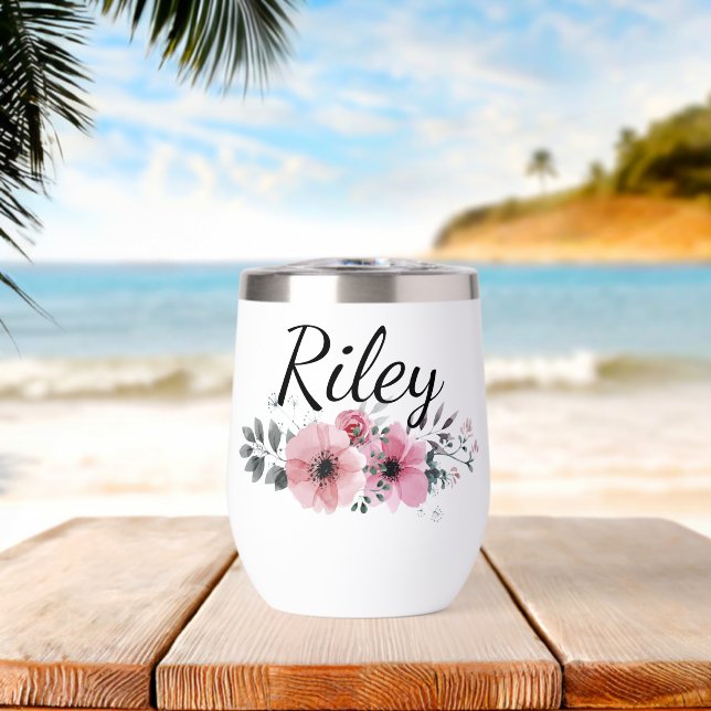 Custom Name Floral Personalised Pink Flower (Beach (Rotated))