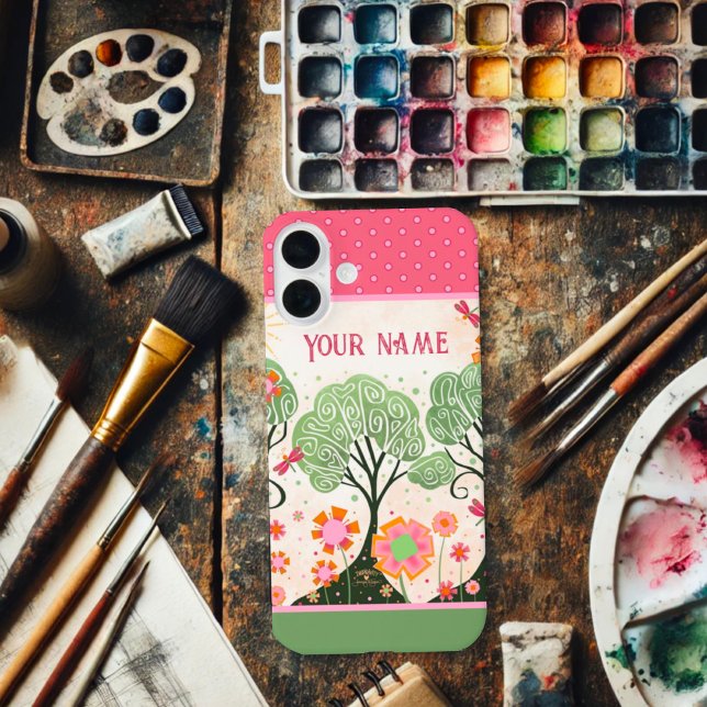 Custom Name Floral Pink Tree Green Inspirivity Case-Mate iPhone Case (Creator Uploaded)