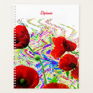Custom Name Floral Poppy Flowers Colourful Artsy Planner