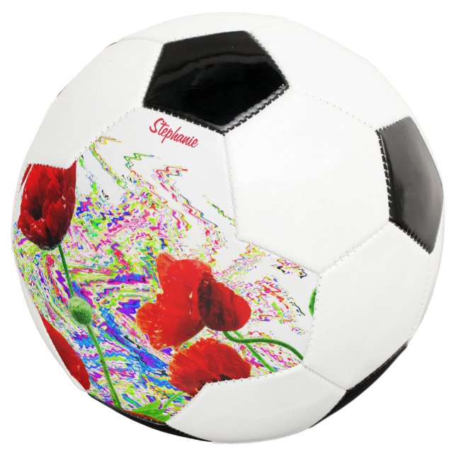 Custom Name Floral Poppy Flowers Colourful Artsy Soccer Ball (Three Quarter)